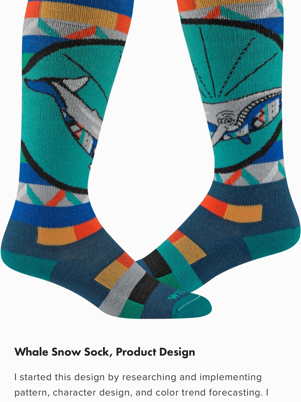 Men's Athletic Crew Socks in Teal & Navy with Whale Motif